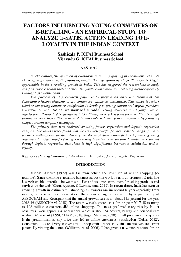 (PDF) FACTORS INFLUENCING YOUNG CONSUMERS ON E-RETAILING-AN EMPIRICAL ...