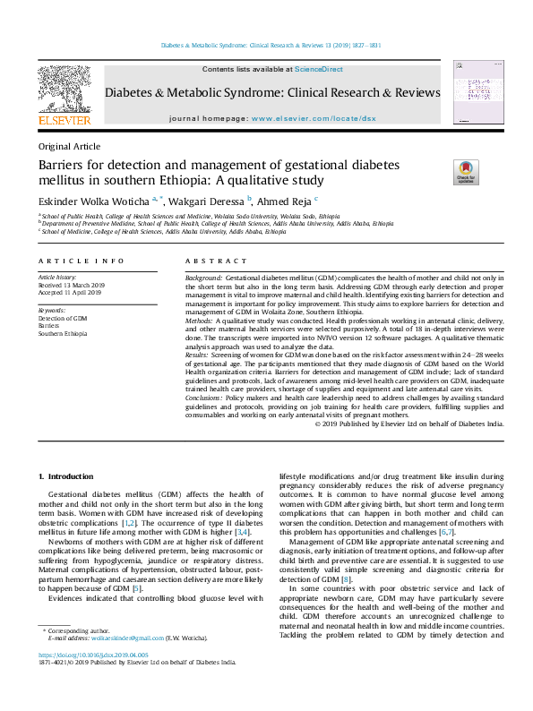 (PDF) Barriers for detection and management of gestational diabetes ...