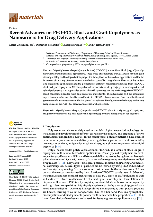 (PDF) Recent Advances on PEO-PCL Block and Graft Copolymers as ...