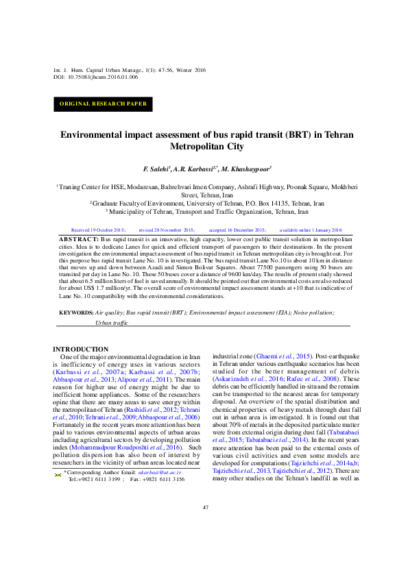 (PDF) Environmental impact assessment of bus rapid transit (BRT) in the ...