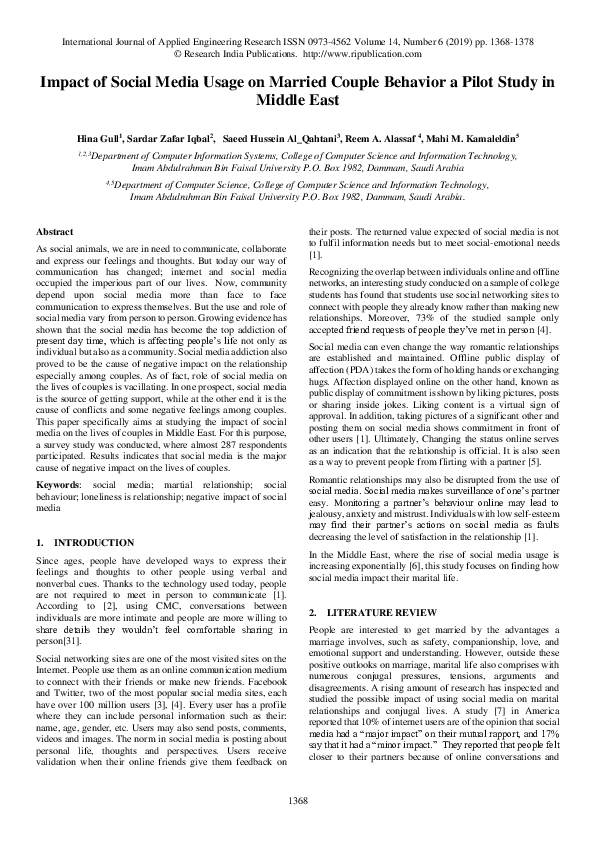 (PDF) Impact of Social Media Usage on Married Couple Behavior a Pilot ...