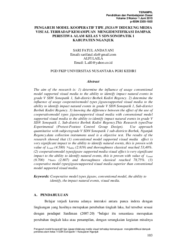 (PDF) Pengaruh Model Kooperatif Tipe Jigsaw Didukung Media Visual ...