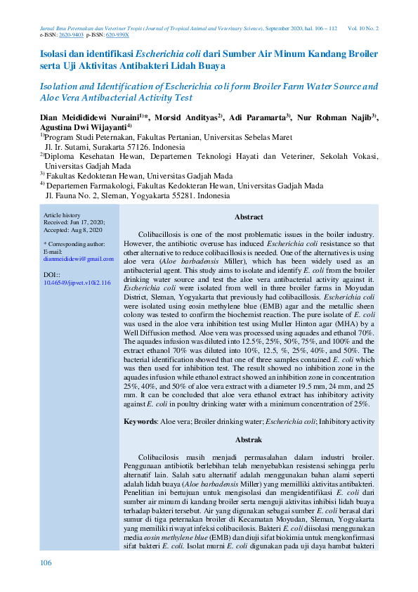 (PDF) Isolasi dan identifikasi Escherichia coli dari Sumber Air Minum ...