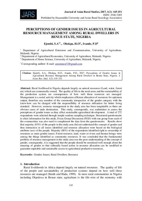 (PDF) Perceptions of Gender Issues in Agricultural Resource Management ...