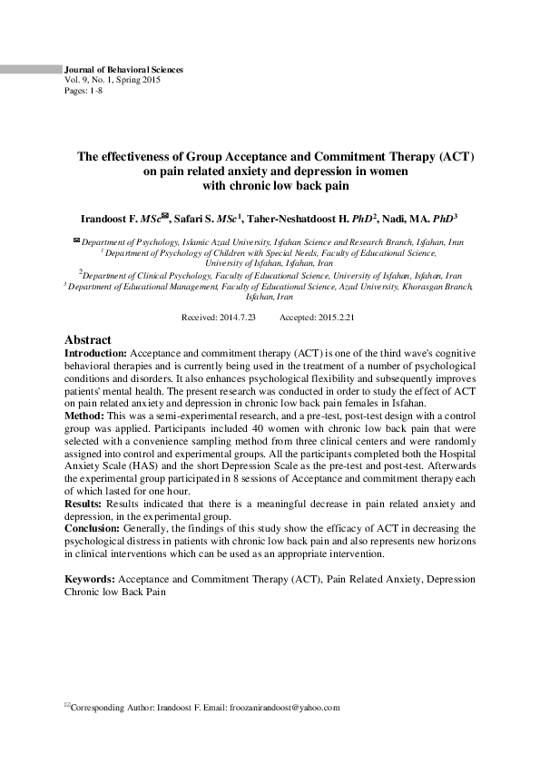 (PDF) The effectiveness of Group Acceptance and Commitment Therapy (ACT ...