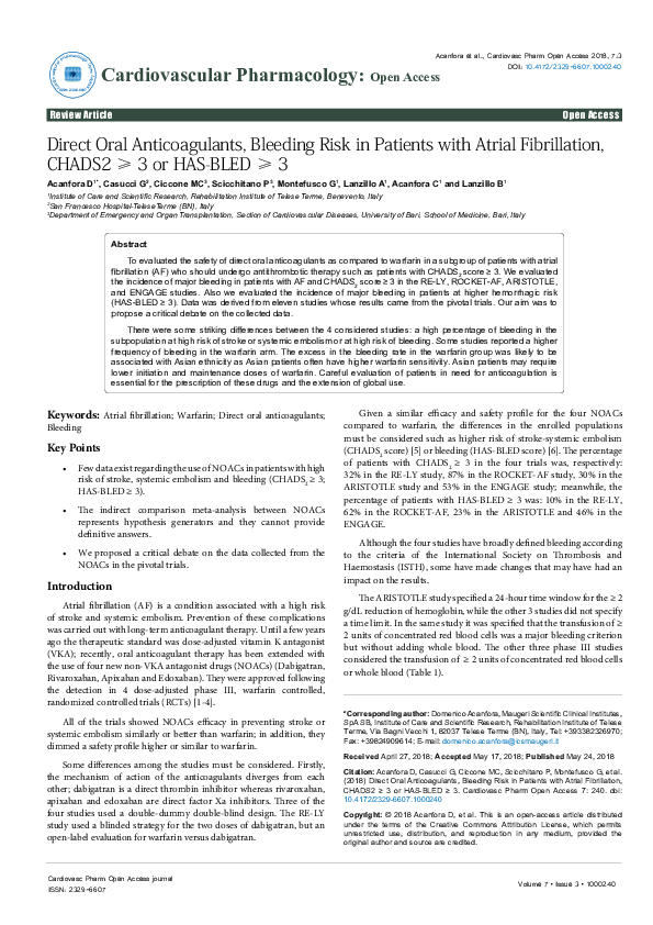 (PDF) Direct Oral Anticoagulants, Bleeding Risk in Patients with Atrial ...