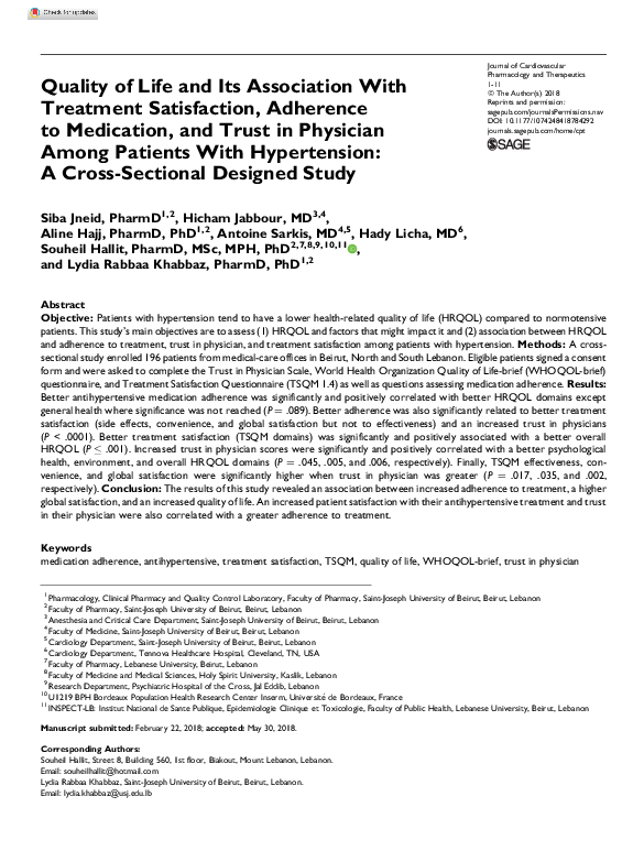 (PDF) Quality of Life and Its Association With Treatment Satisfaction ...