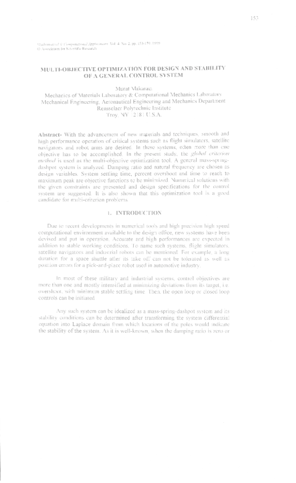 (PDF) Multi-Objective Optimization for Design and Stability of a ...