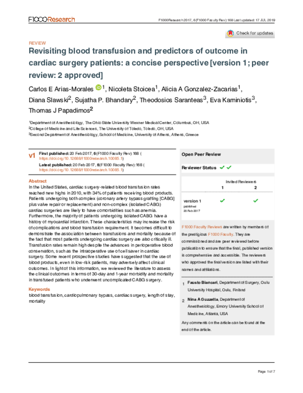 (PDF) Revisiting blood transfusion and predictors of outcome in cardiac ...