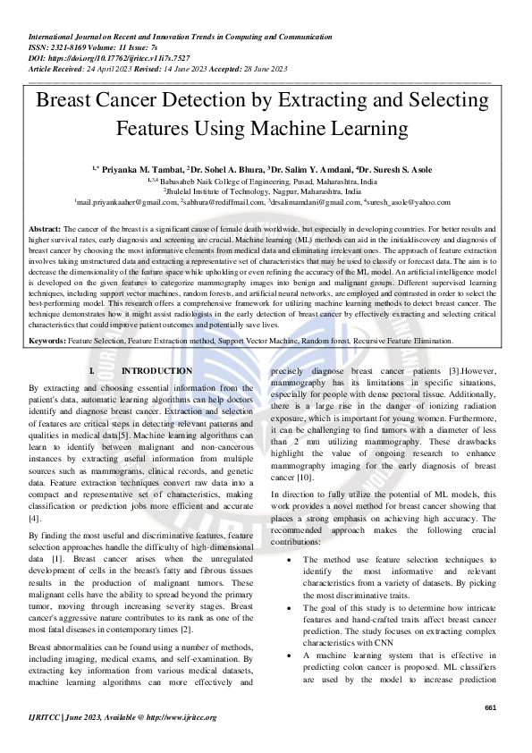 (PDF) Breast Cancer Detection by Extracting and Selecting Features ...
