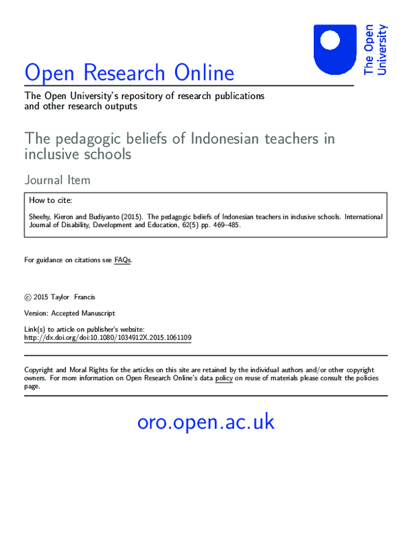 (PDF) The Pedagogic Beliefs of Indonesian Teachers in Inclusive Schools