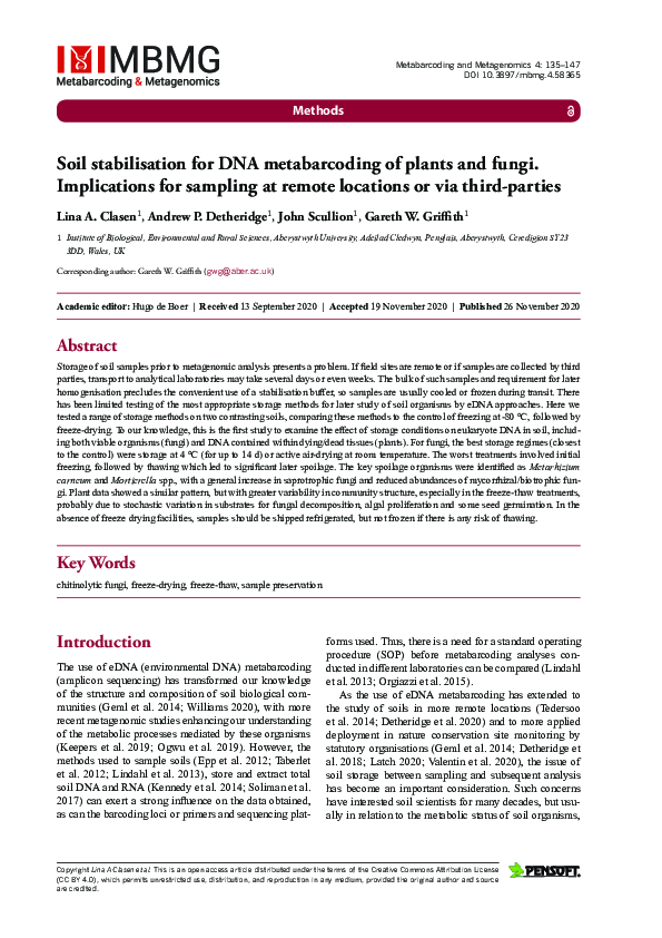 (PDF) Soil stabilisation for DNA metabarcoding of plants and fungi ...