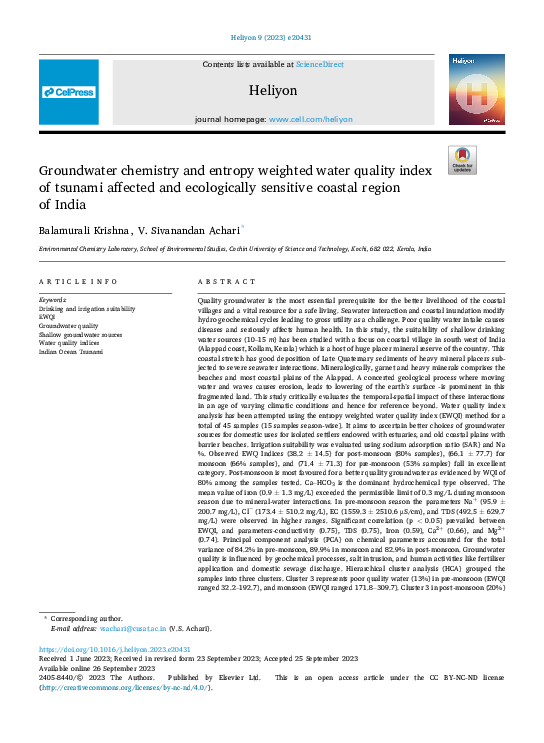 (PDF) Groundwater chemistry and entropy weighted water quality index of ...