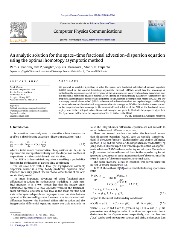 (PDF) An analytic solution for the space–time fractional advection ...