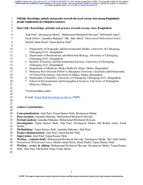 (PDF) Knowledge, attitude and practice towards the novel corona virus ...