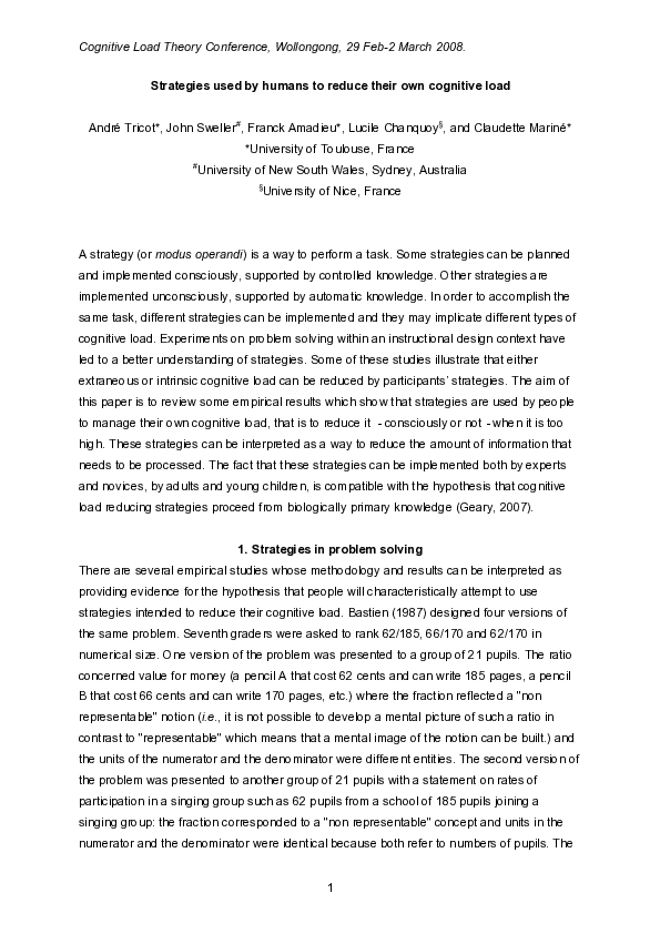 (PDF) Strategies used by humans to reduce their own cognitive load