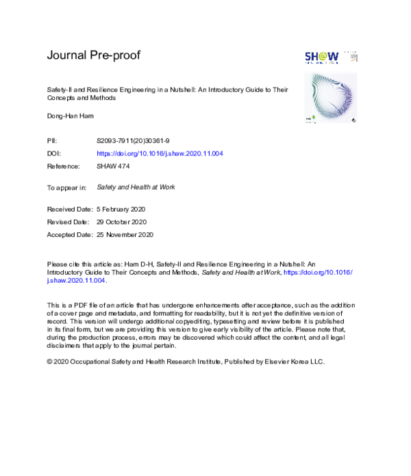 (PDF) Safety-II and Resilience Engineering in a Nutshell: An ...