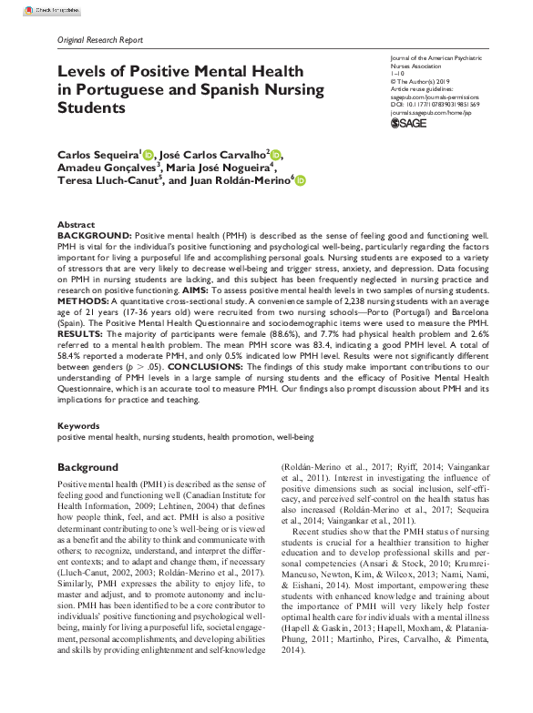 (PDF) Levels of Positive Mental Health in Portuguese and Spanish ...