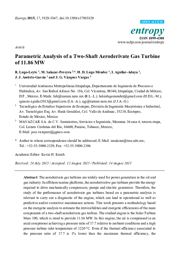 (PDF) Parametric Analysis of a Two-Shaft Aeroderivate Gas Turbine of 11 ...
