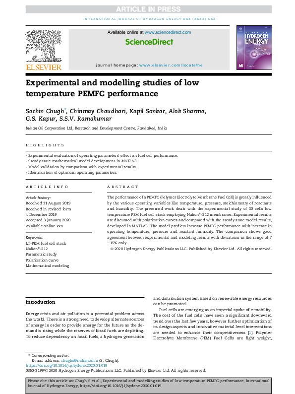 (PDF) Experimental and modelling studies of low temperature PEMFC ...