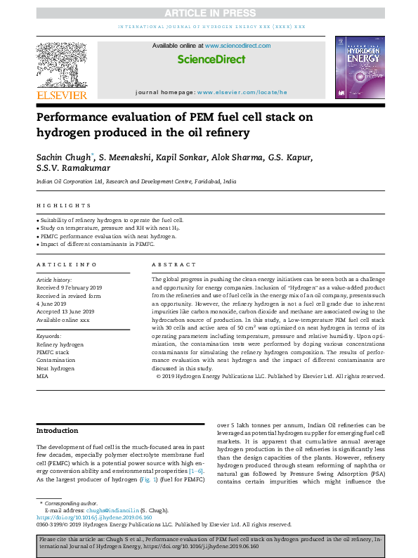 (PDF) Performance evaluation of PEM fuel cell stack on hydrogen ...
