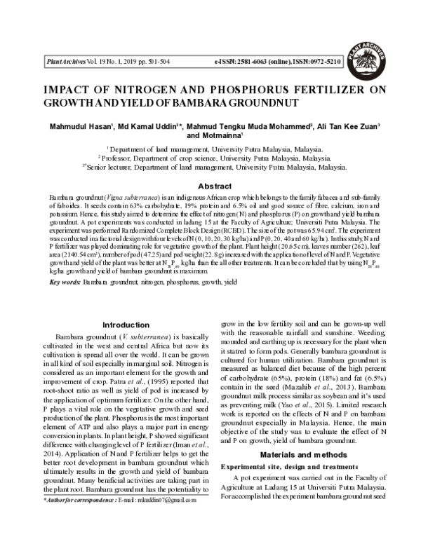 (PDF) Impact of Nitrogen and Phosphorus Fertilizer on Growth and Yield ...