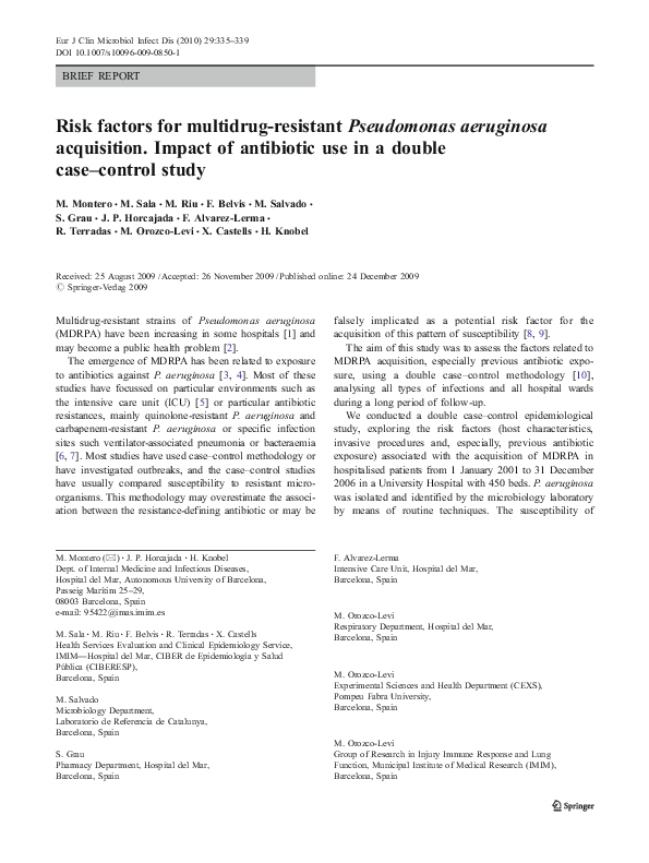 (PDF) Risk factors for multidrugresistant Pseudomonas aeruginosa