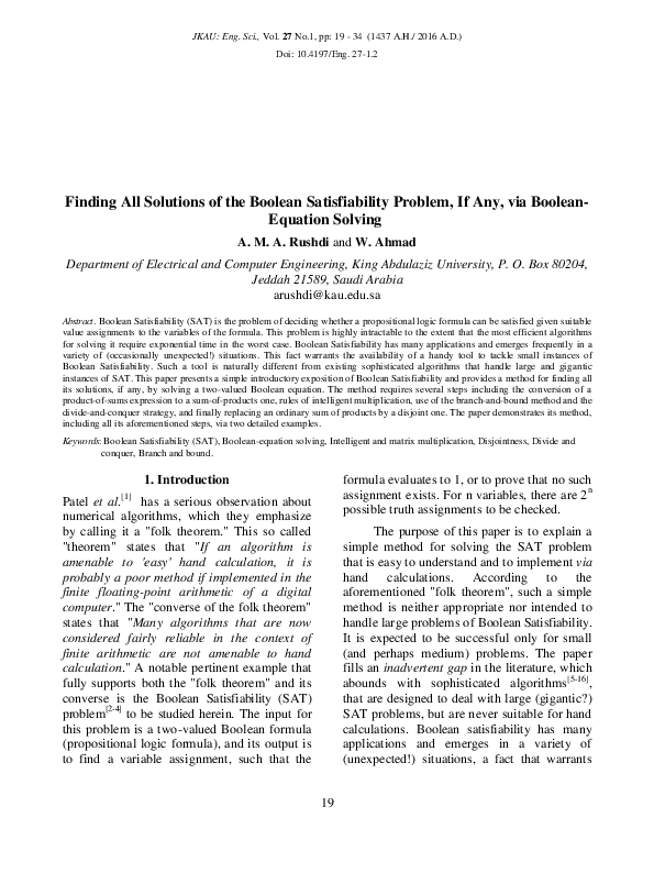 (PDF) Finding All Solutions of the Boolean Satisfiability Problem, If ...