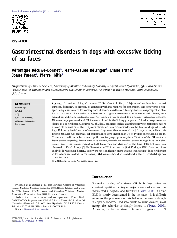 (PDF) Gastrointestinal disorders in dogs with excessive licking of