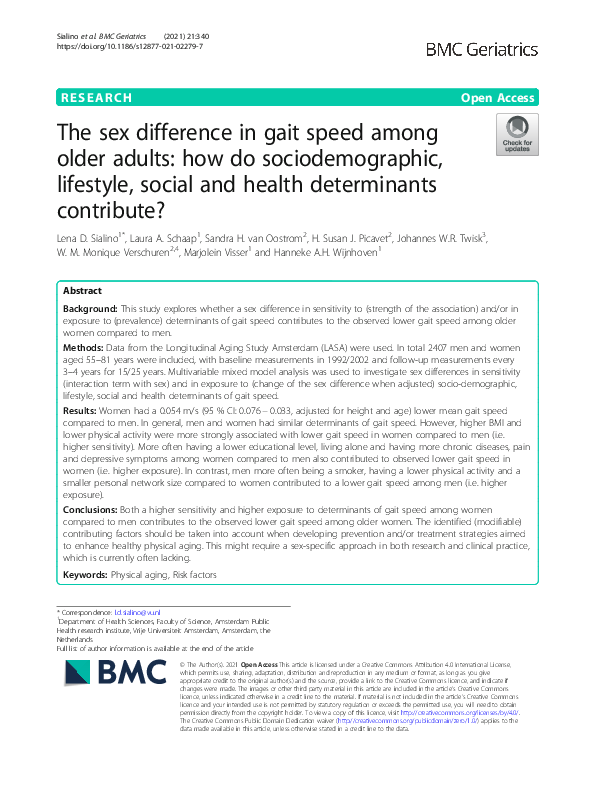 (PDF) The sex difference in gait speed among older adults: how do ...