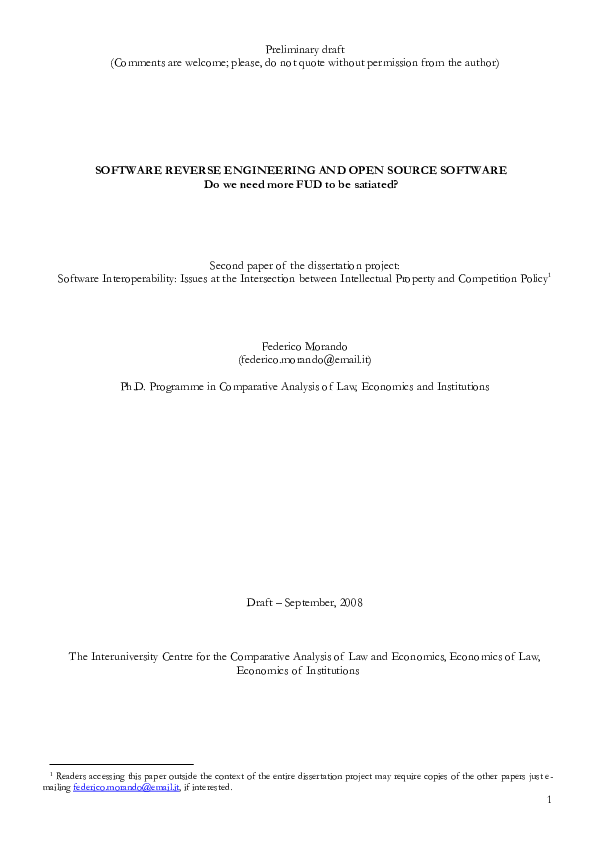 (PDF) SOFTWARE REVERSE ENGINEERING AND OPEN SOURCE SOFTWARE Do we need ...
