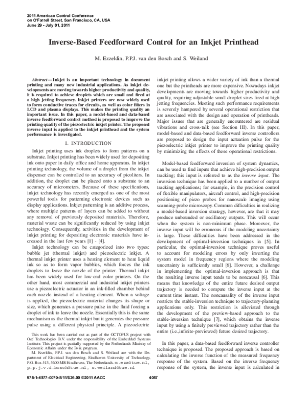 (PDF) Inverse-based feedforward control for an inkjet printhead
