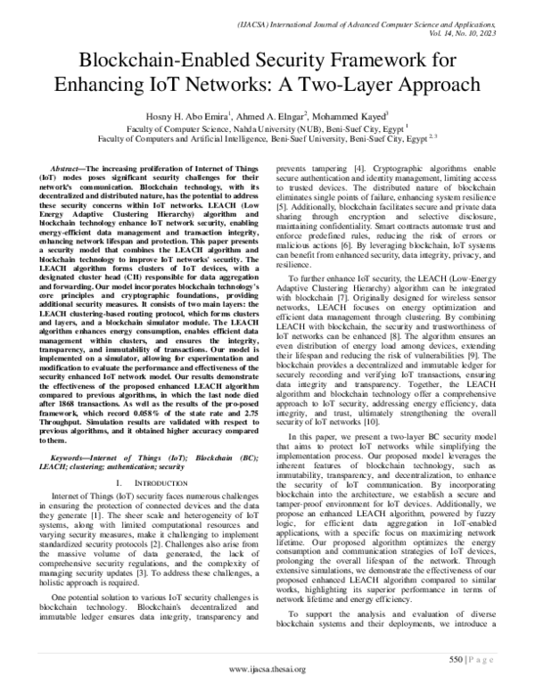 (PDF) Blockchain-Enabled Security Framework for Enhancing IoT Networks ...