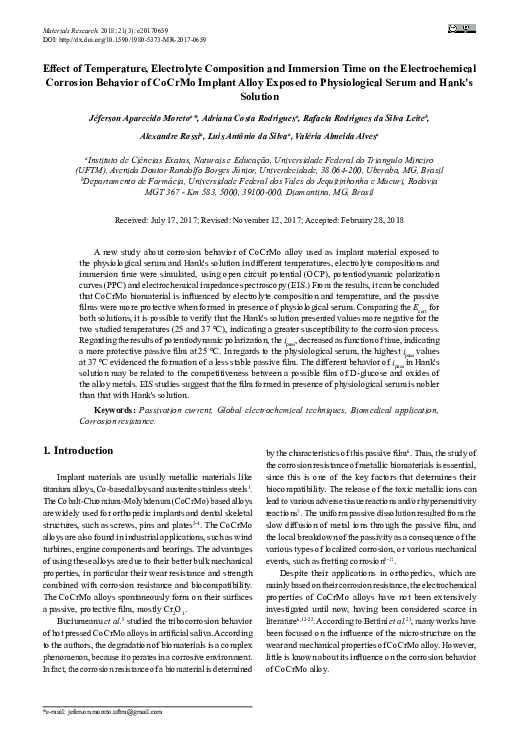 (PDF) Effect of Temperature, Electrolyte Composition and Immersion Time ...
