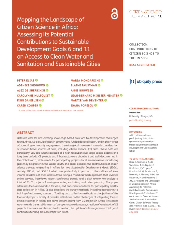 (PDF) Mapping the Landscape of Citizen Science in Africa: Assessing its ...