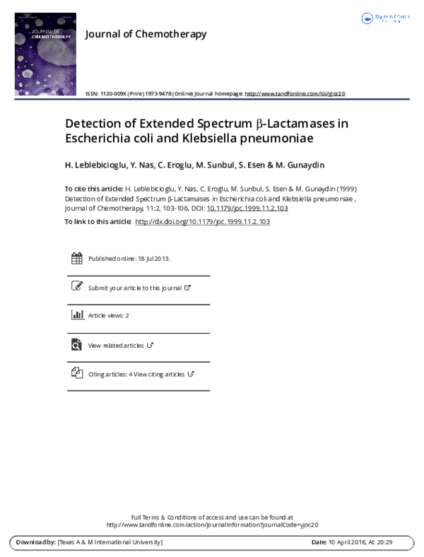 (PDF) Detection of Extended Spectrum β-Lactamases in Escherichia coli ...
