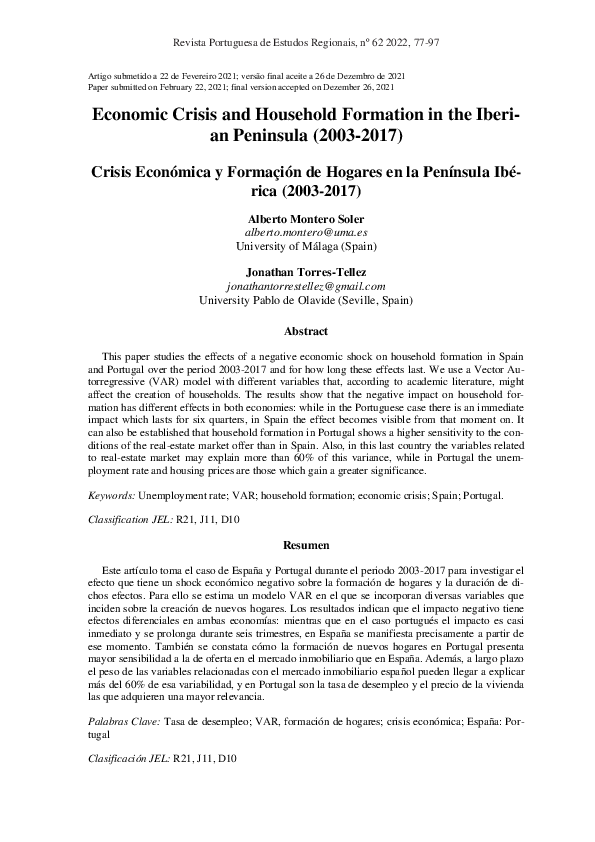 (PDF) Crisis Económica y Formaçión de Hogares en la Península Ibérica ...
