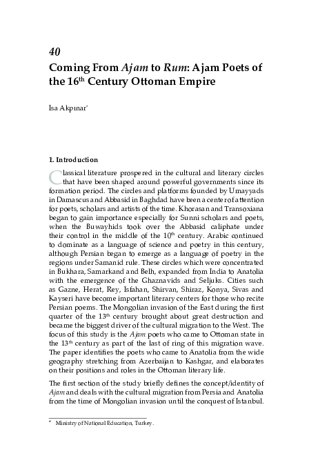 (PDF) Coming From Ajam to Rum: Ajam Poets of the 16 th Century Ottoman ...