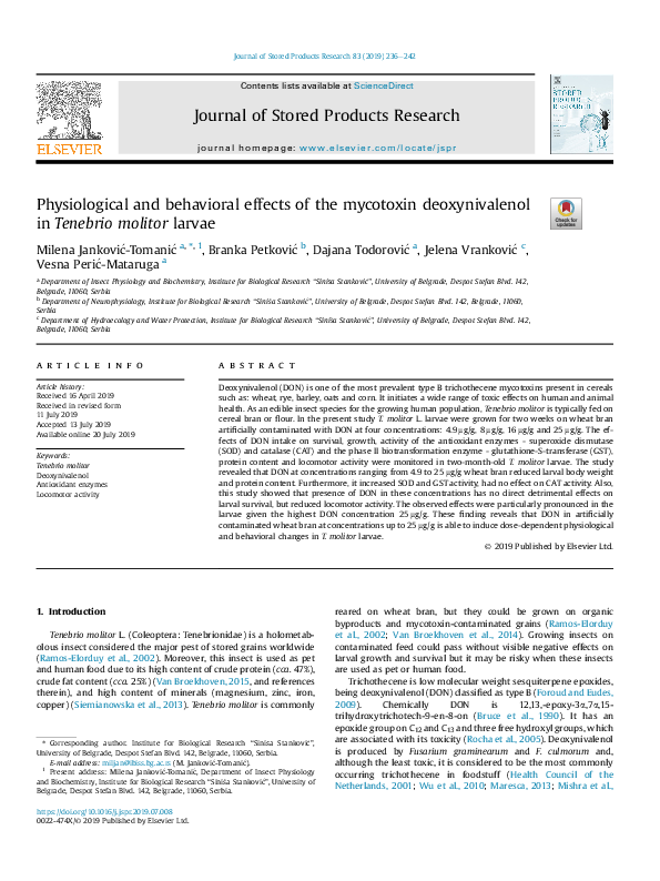 (PDF) Physiological and behavioral effects of the mycotoxin ...