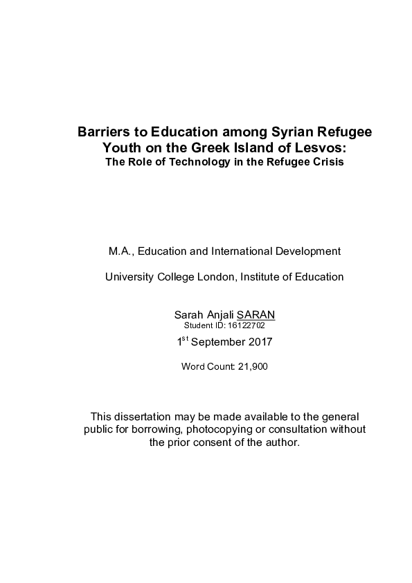 (PDF) Barriers to Education among Syrian Refugee Youth on the Greek ...