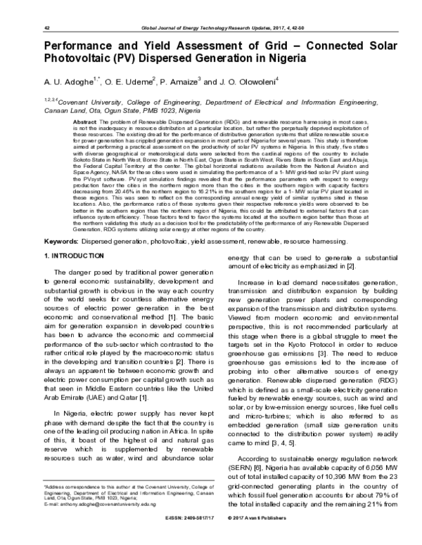 (PDF) Performance and Yield Assessment of Grid – Connected Solar ...