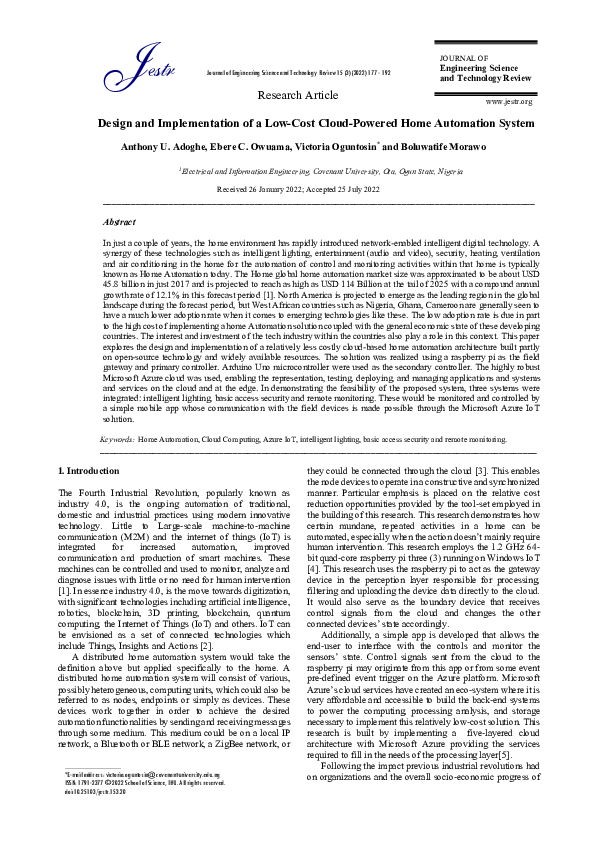 (PDF) Design and Implementation of a Low-Cost Cloud-Powered Home ...