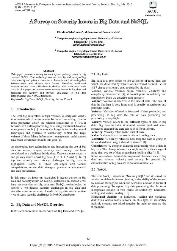 (PDF) A Survey on Security Issues in Big Data and NoSQL