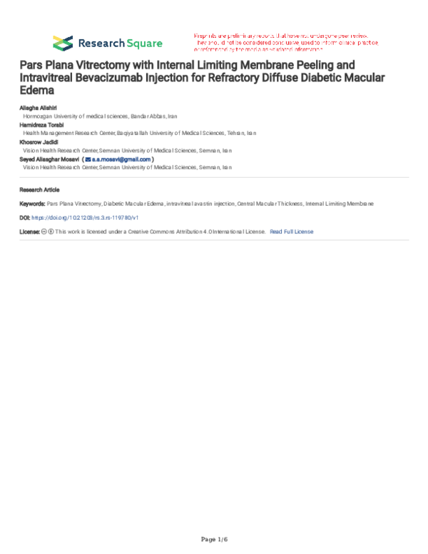 (PDF) Pars Plana Vitrectomy with Internal Limiting Membrane Peeling and ...