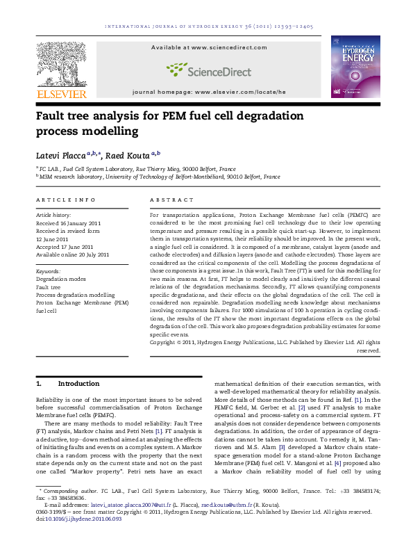 (PDF) Fault tree analysis for PEM fuel cell degradation process modelling