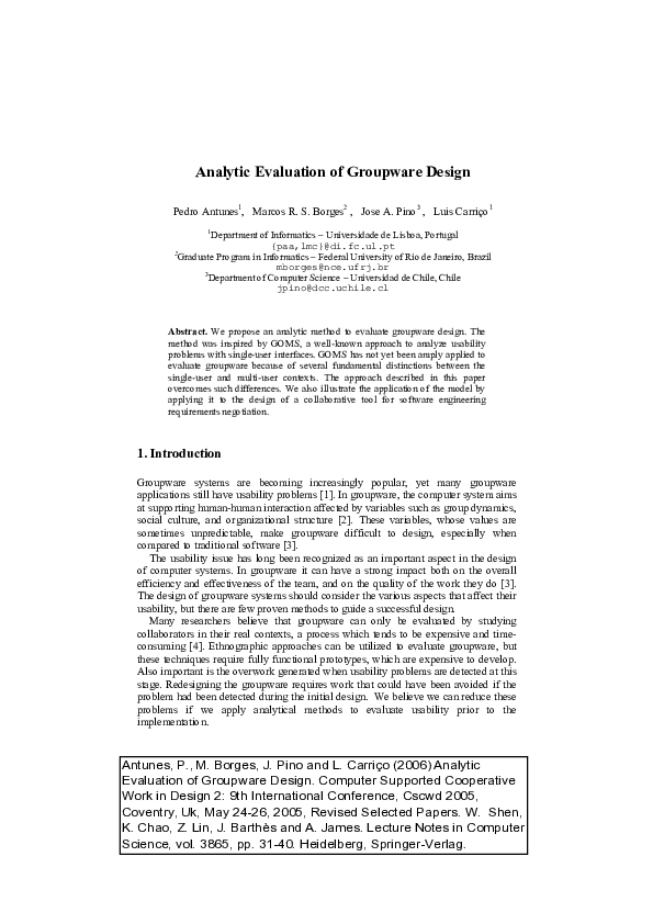 (PDF) Analytic Evaluation of Groupware Design