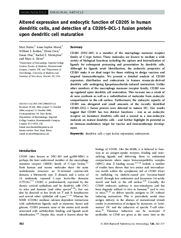 (PDF) Altered expression and endocytic function of CD205 in human ...
