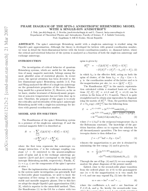 (PDF) Phase diagram of the spin-1 anisotropic Heisenberg model with a ...