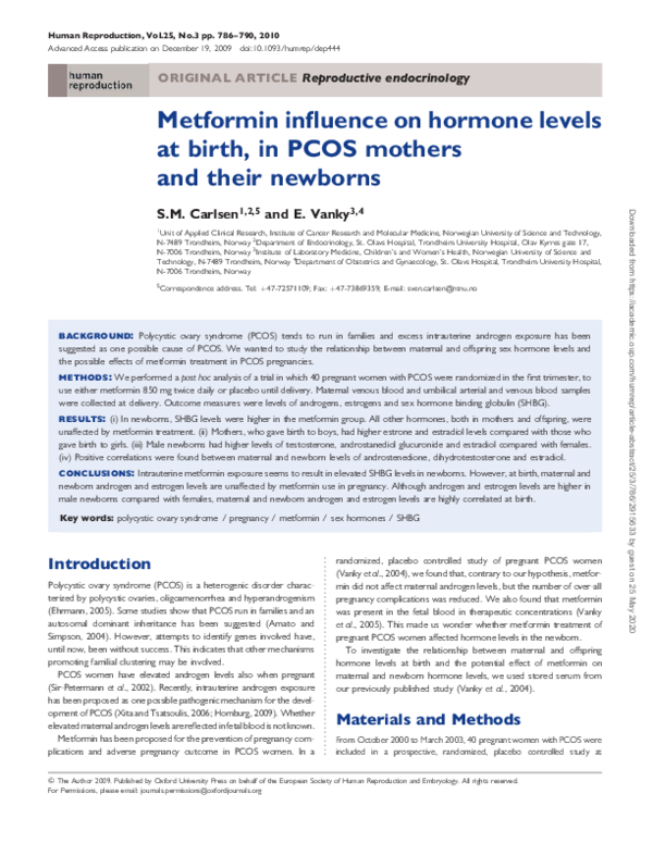 (PDF) Metformin influence on hormone levels at birth, in PCOS mothers ...