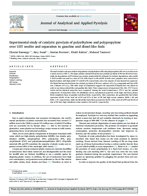 (PDF) Experimental study of catalytic pyrolysis of polyethylene and ...